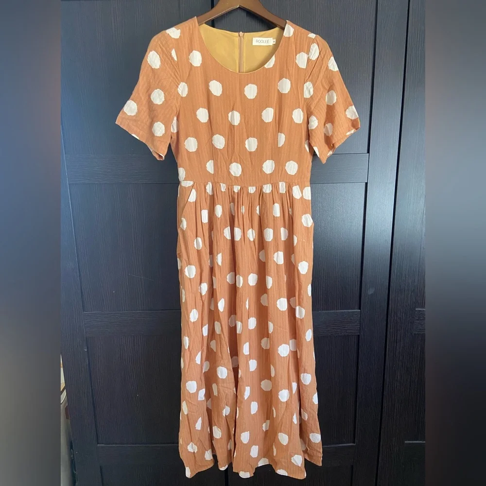 Roolee - The Josie Maxi Orange and White Polka Dot Dress - Picture 2 of 5